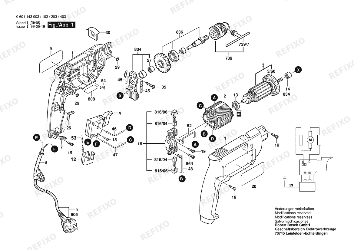 Bosch Дрель GBM 500 | 230 V | 009 - CN (0 601 143 243) — схема запчастей