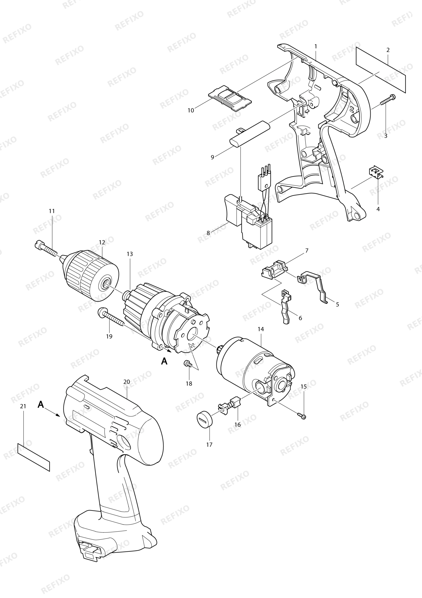 MAKITA 6343D — схема запчастей