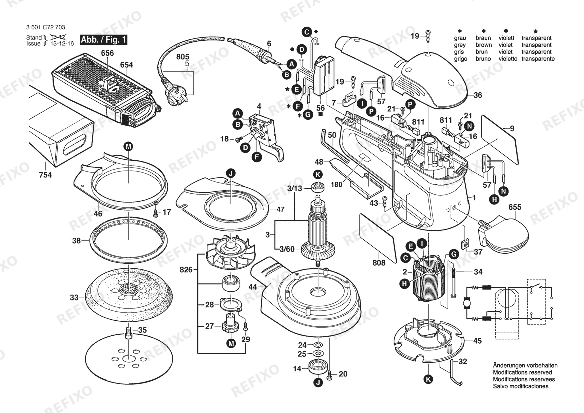 Bosch Эксцентриковая шлифмашина GEX 150 AC bulk | 230 V | 001 - EU (3 601 C72 703) — схема запчастей