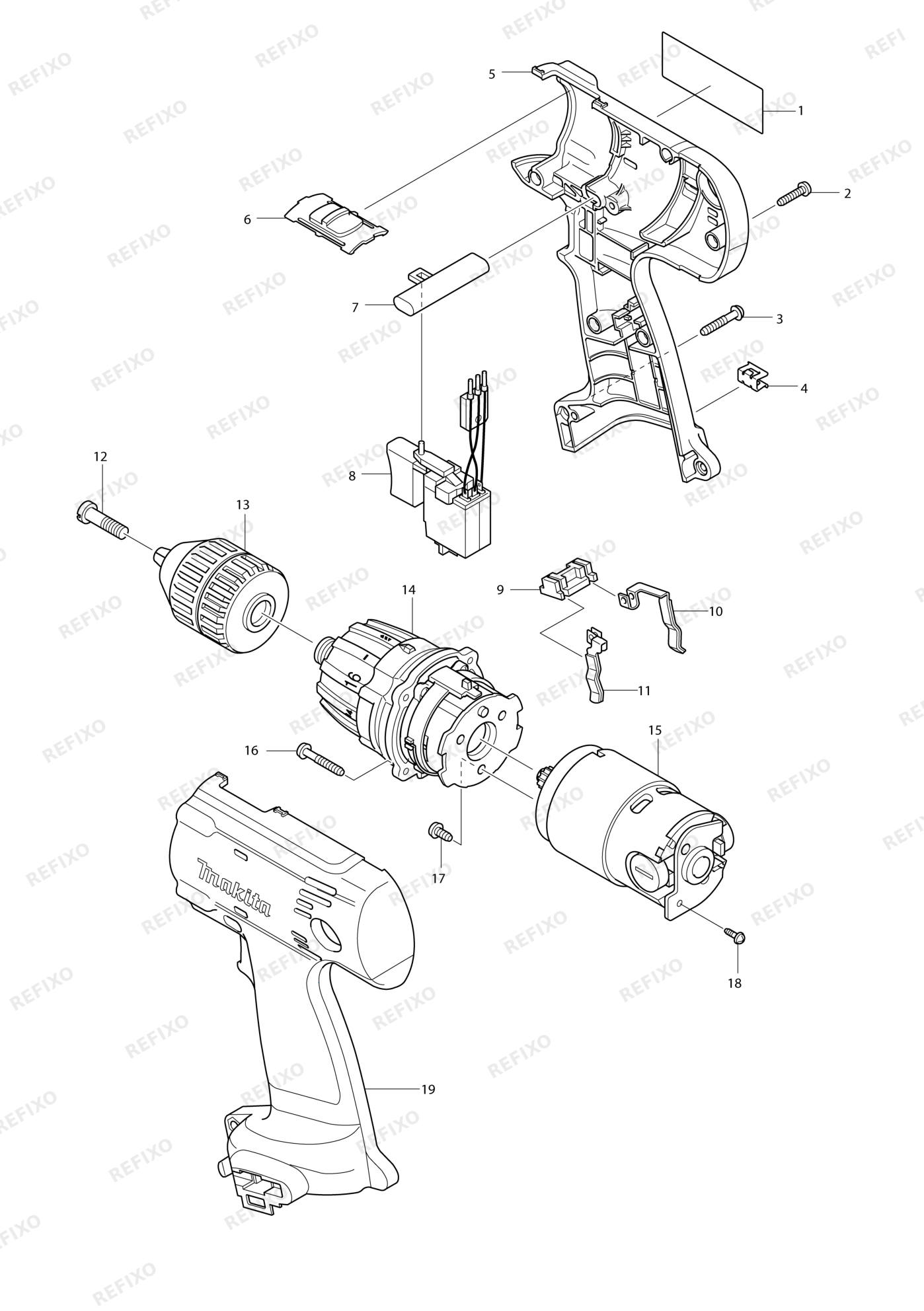 MAKITA 6216D — схема запчастей
