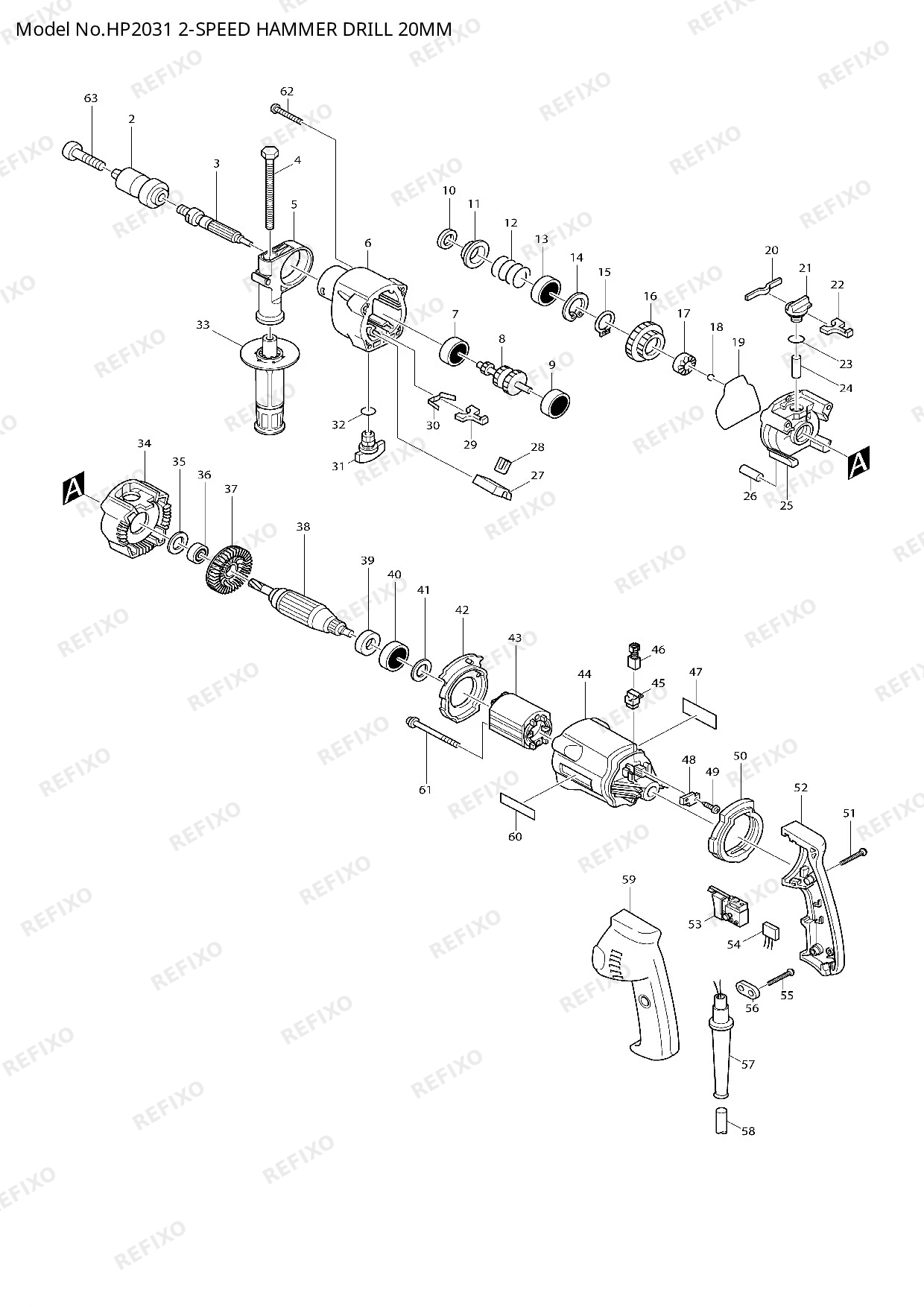 MAKITA HP2031 — схема запчастей