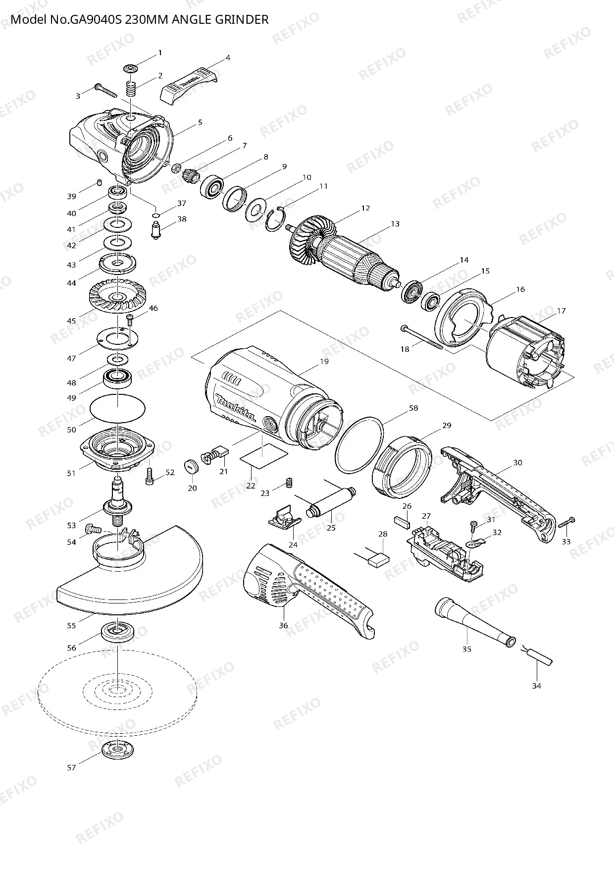 MAKITA GA9040S — схема запчастей