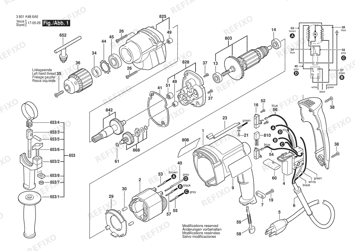Bosch Дрель 1033VSR | 120 V | 061 - US (3 601 K48 6A0) — схема запчастей
