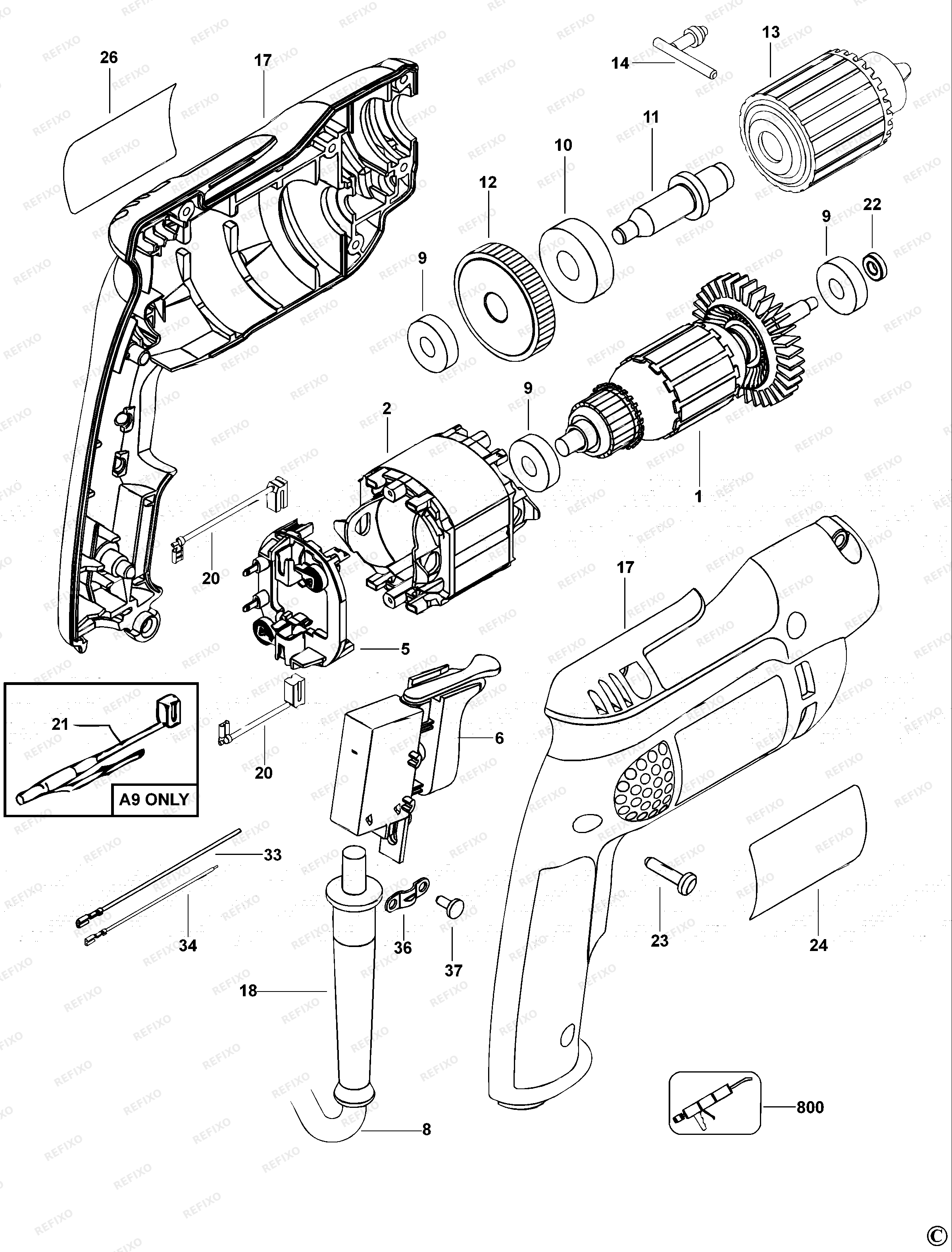 DeWalt ДРЕЛЬ D21001 — схема запчастей