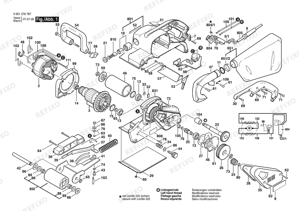Bosch Ленточная шлифмашина 1276DVS Bare Tool 4"' | 120 V | 061 - US (0 601 276 787) — схема запчастей