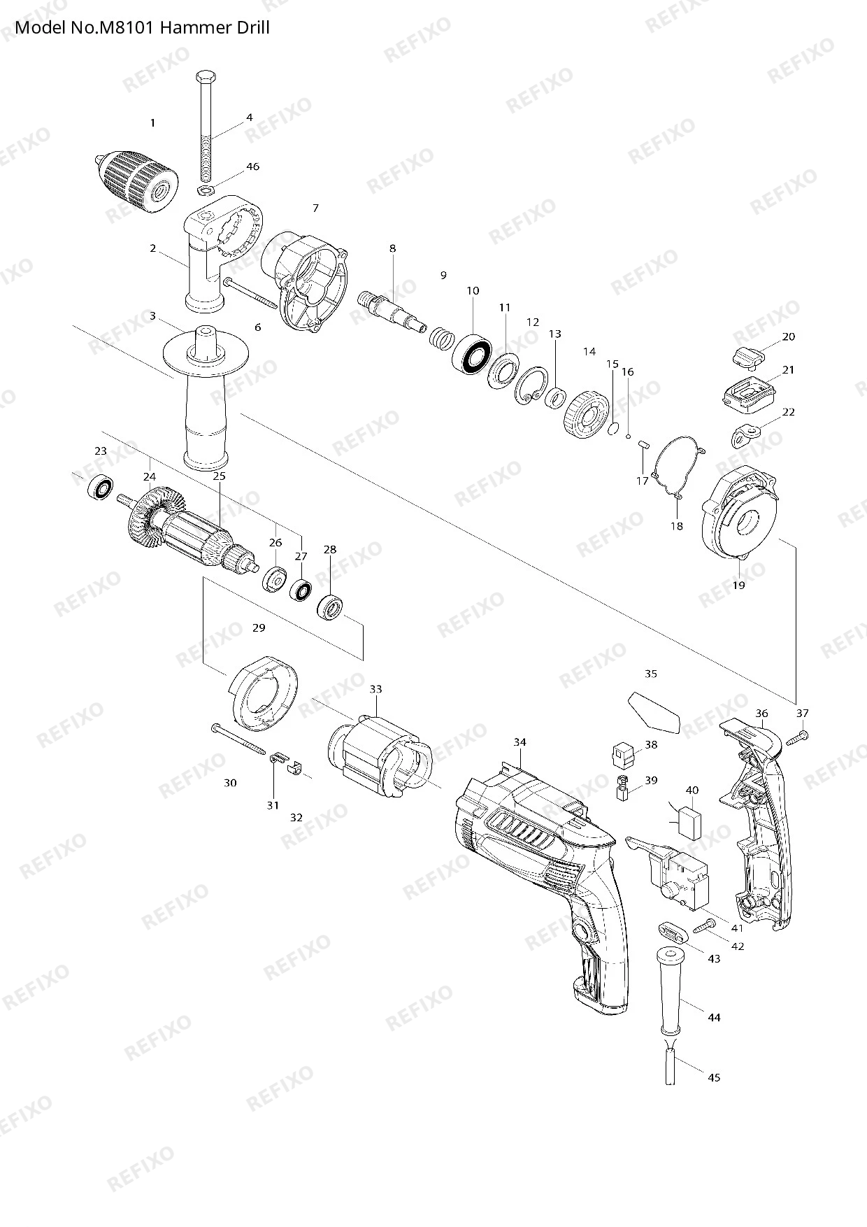 MAKITA M8101 — схема запчастей