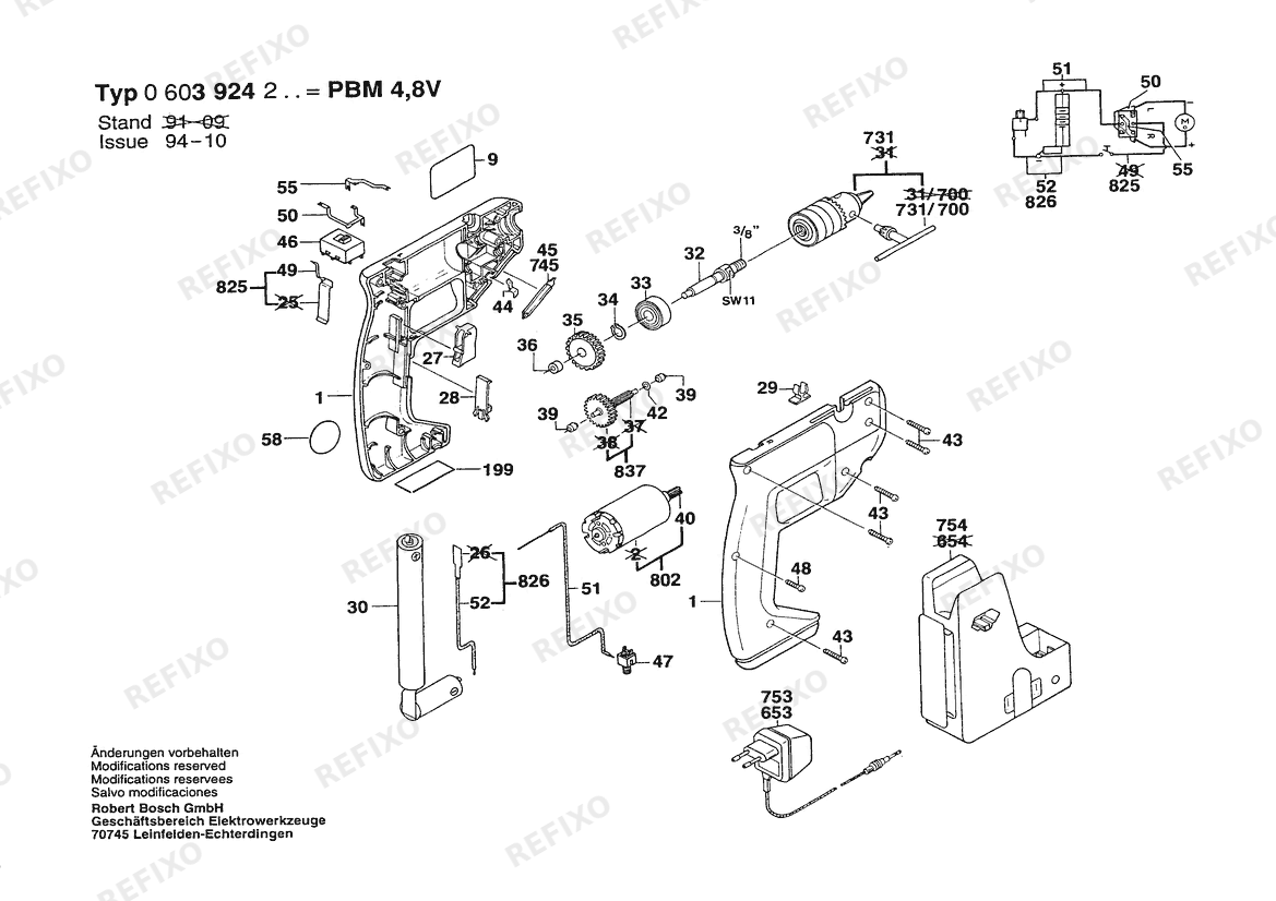 Bosch Аккумуляторный - дрель PBM 4,8 V | 4.8 V | 036 - GB (0 603 924 242) — схема запчастей