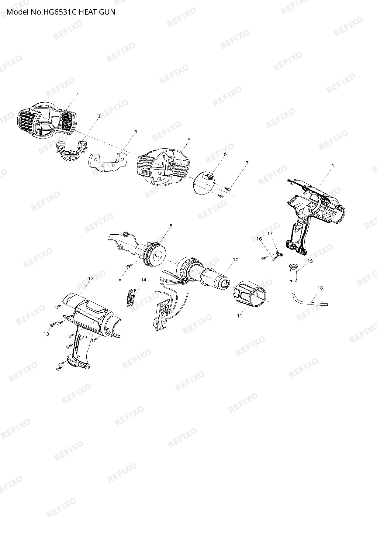 MAKITA HG6531C — схема запчастей