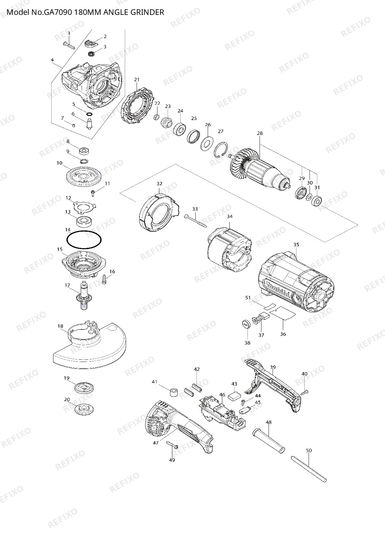 MAKITA GA7090 — схема запчастей
