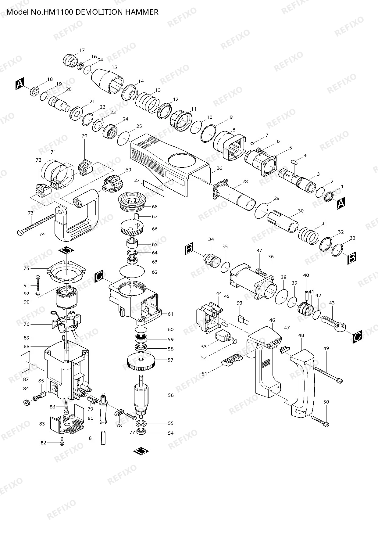 MAKITA HM1100 — схема запчастей