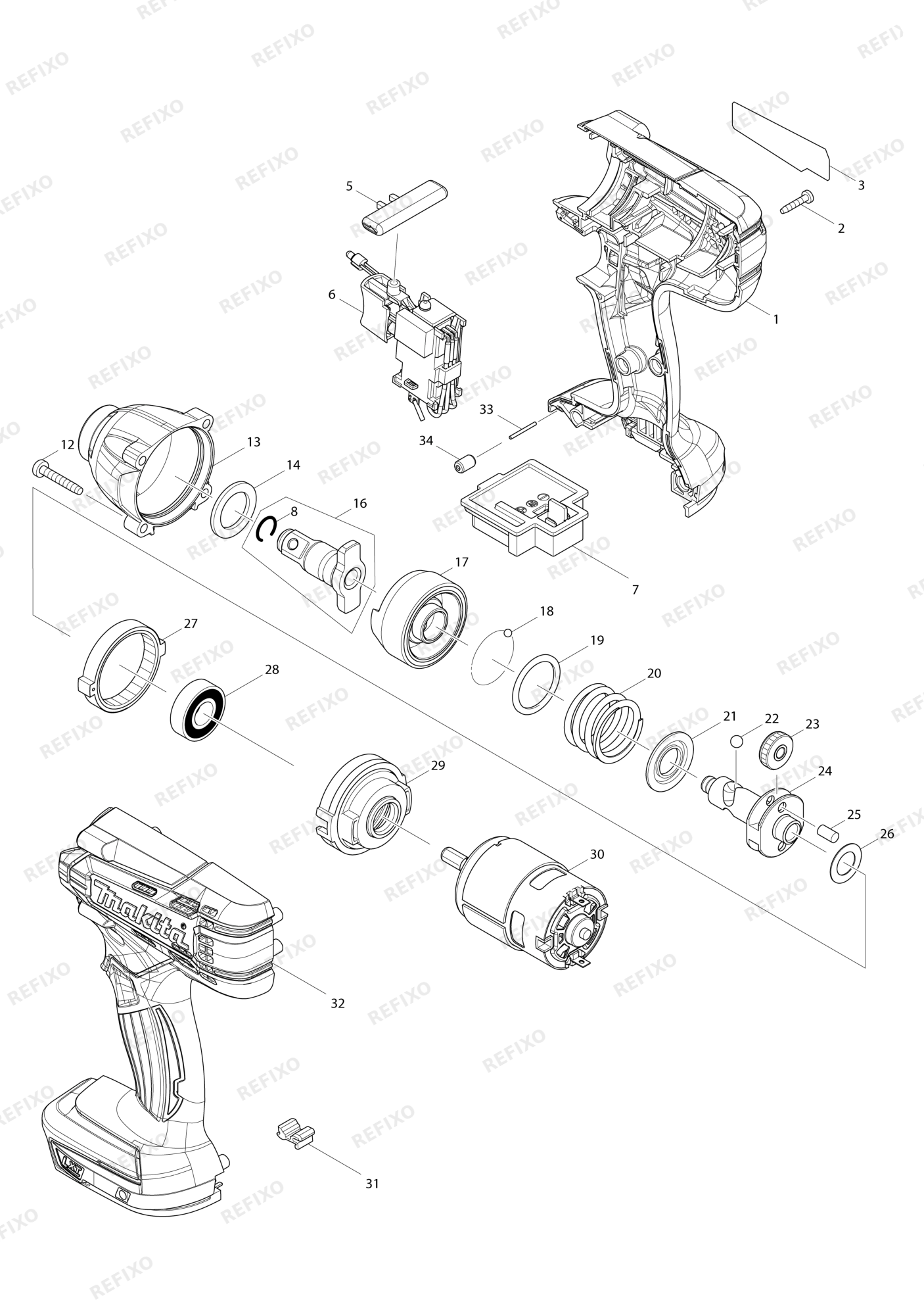 MAKITA DTW190 — схема запчастей