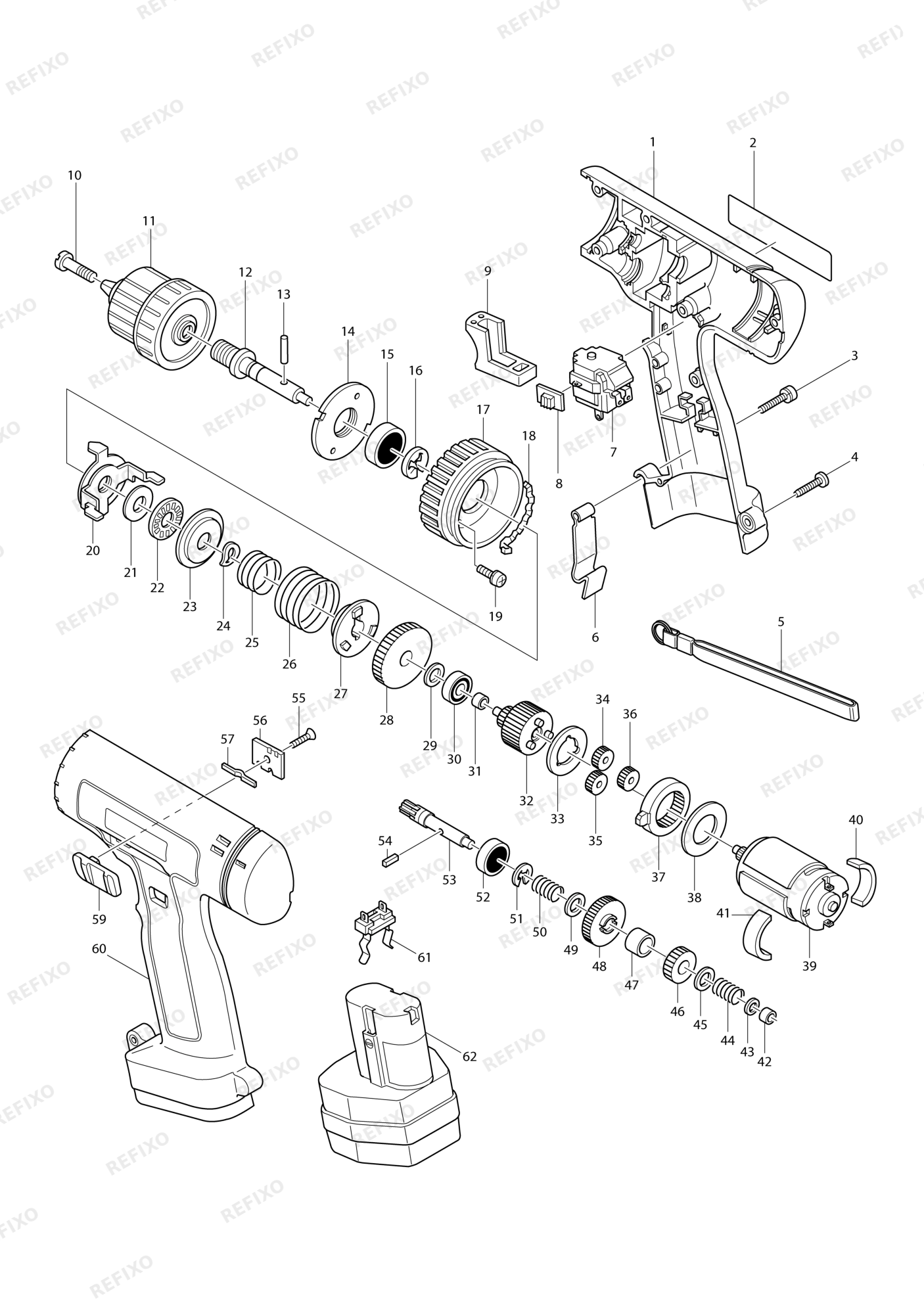 MAKITA 6201D — схема запчастей