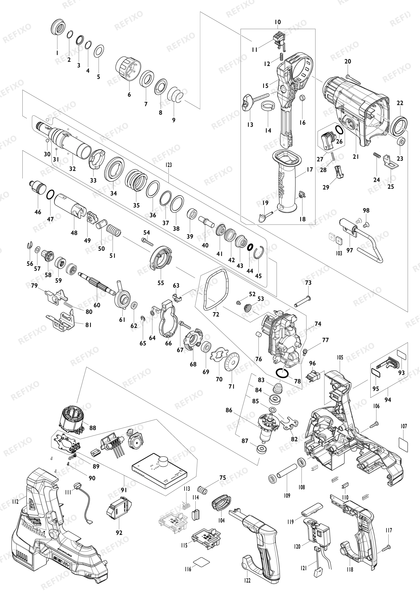 MAKITA DHR282 — схема запчастей
