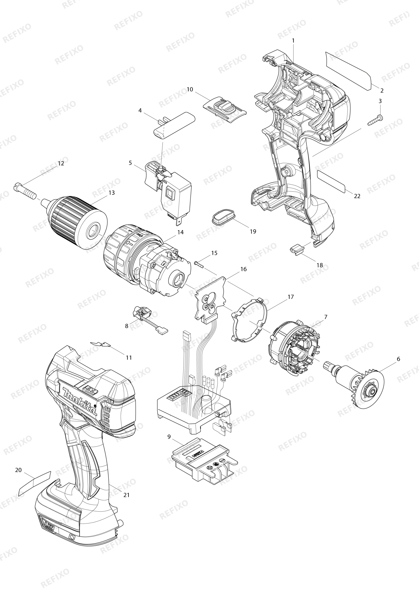 MAKITA DHP480 — схема запчастей
