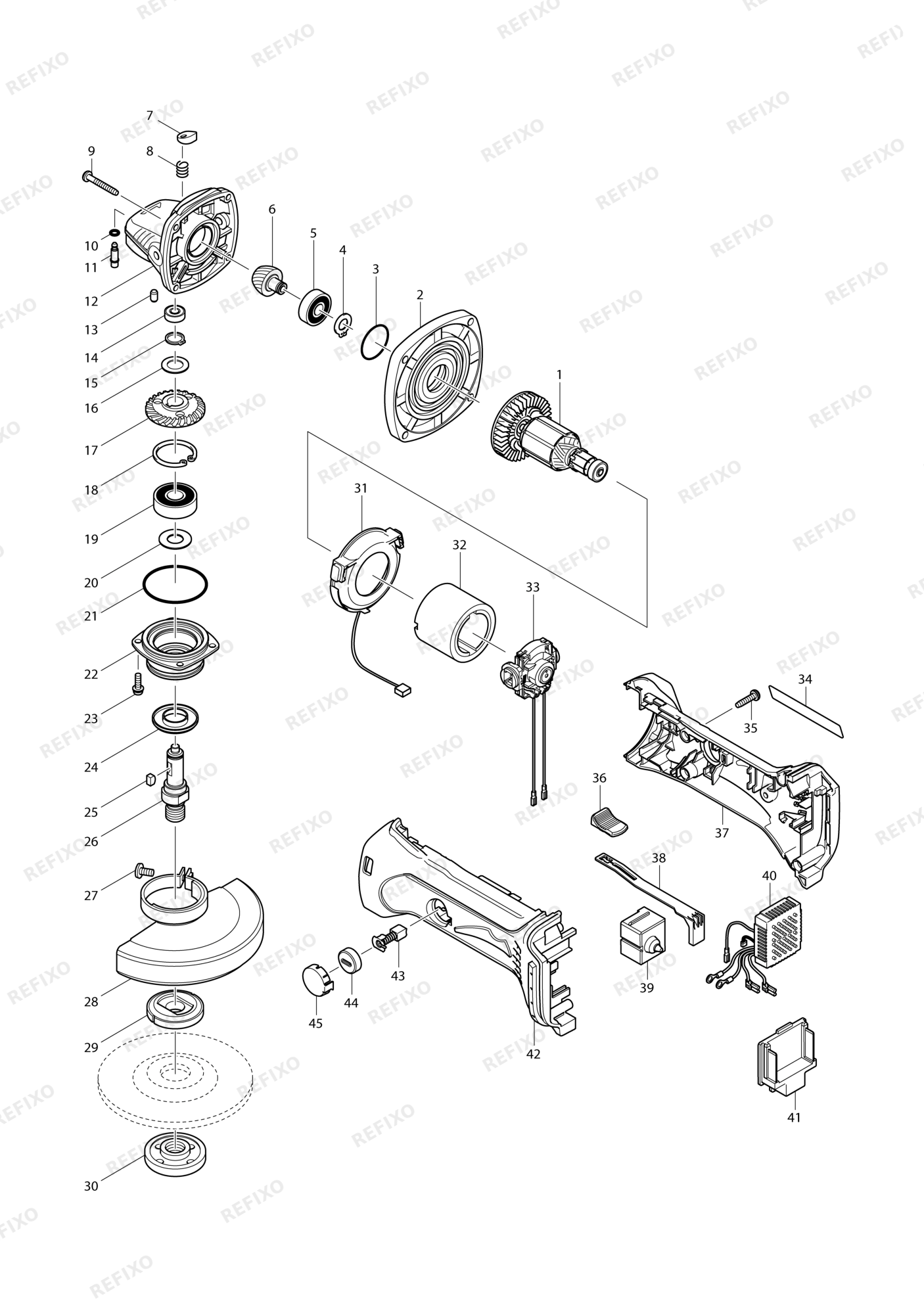 MAKITA BGA450 — схема запчастей