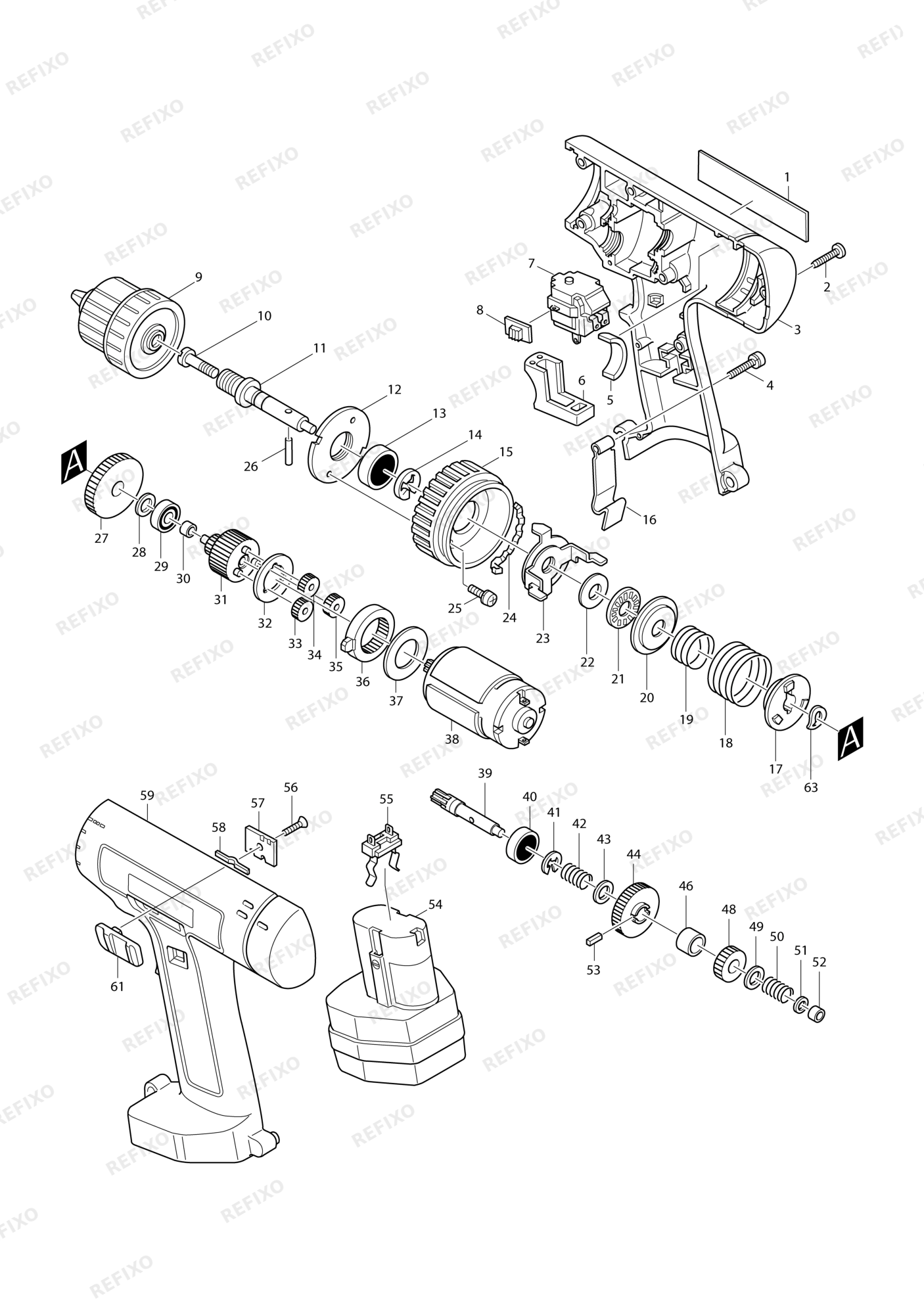 MAKITA 6211D — схема запчастей