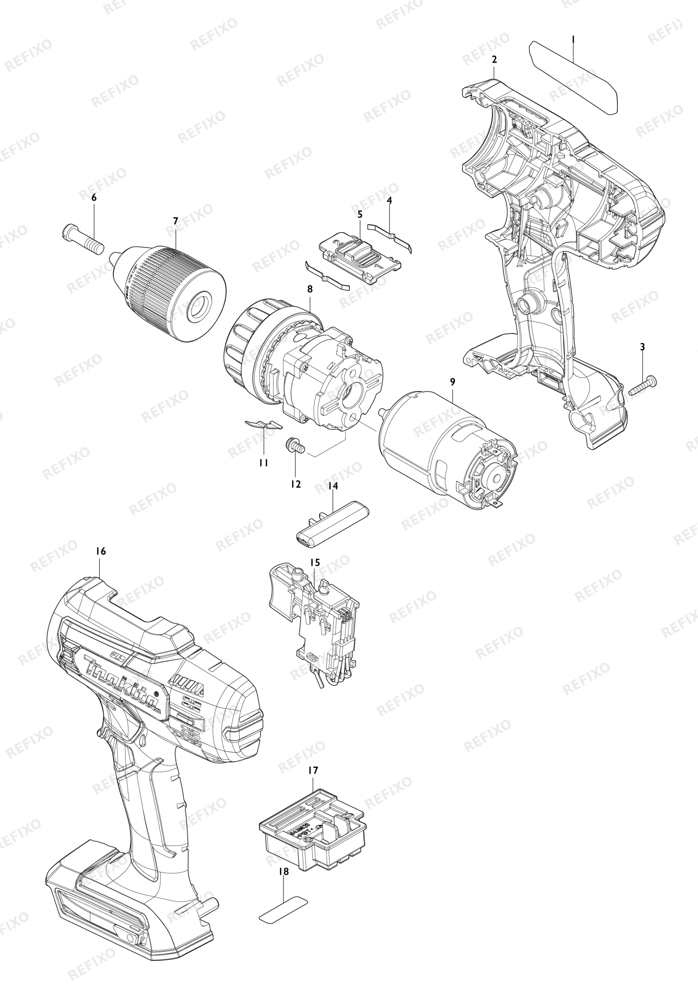 MAKITA DF488D — схема запчастей