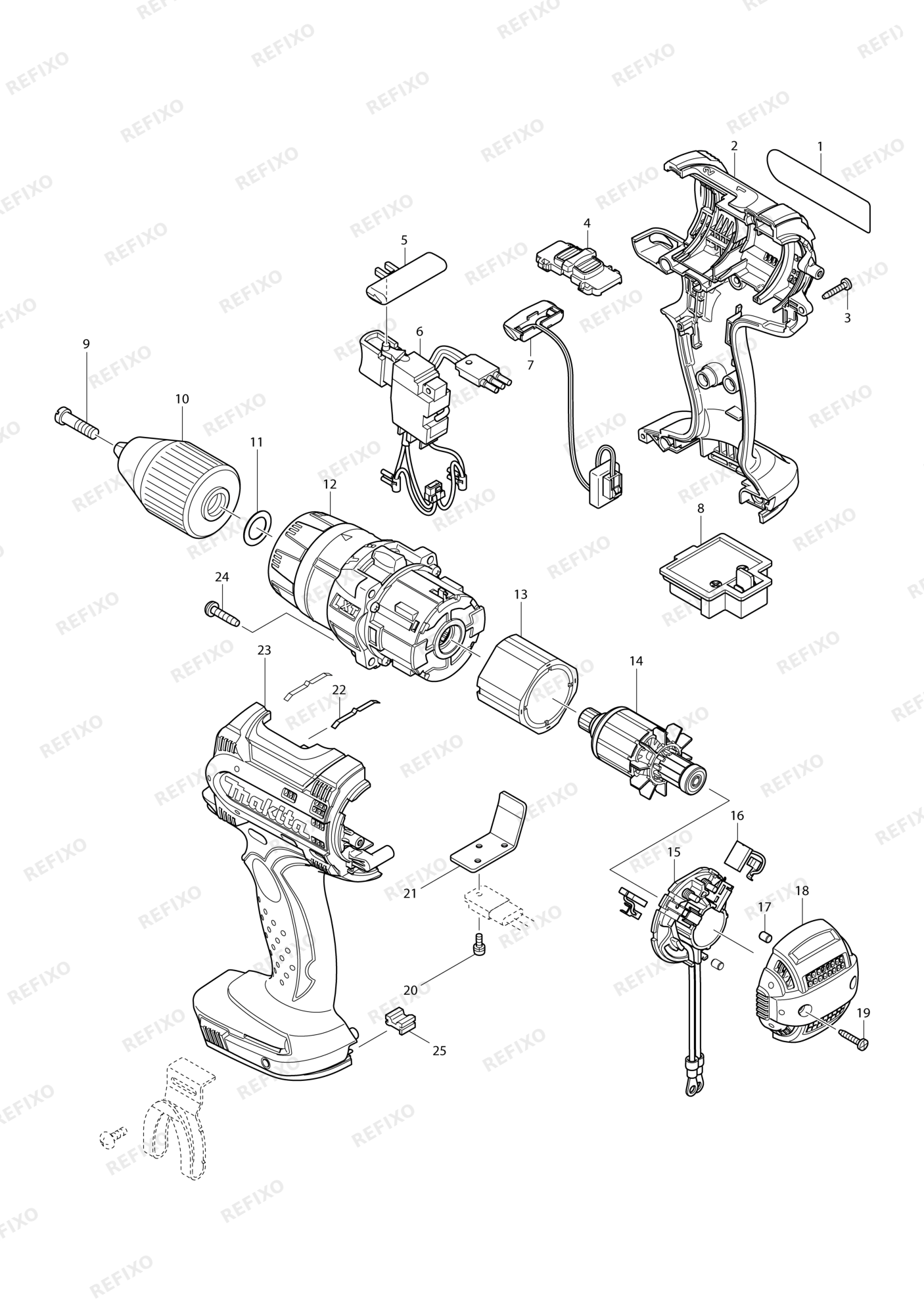 MAKITA BHP454 — схема запчастей