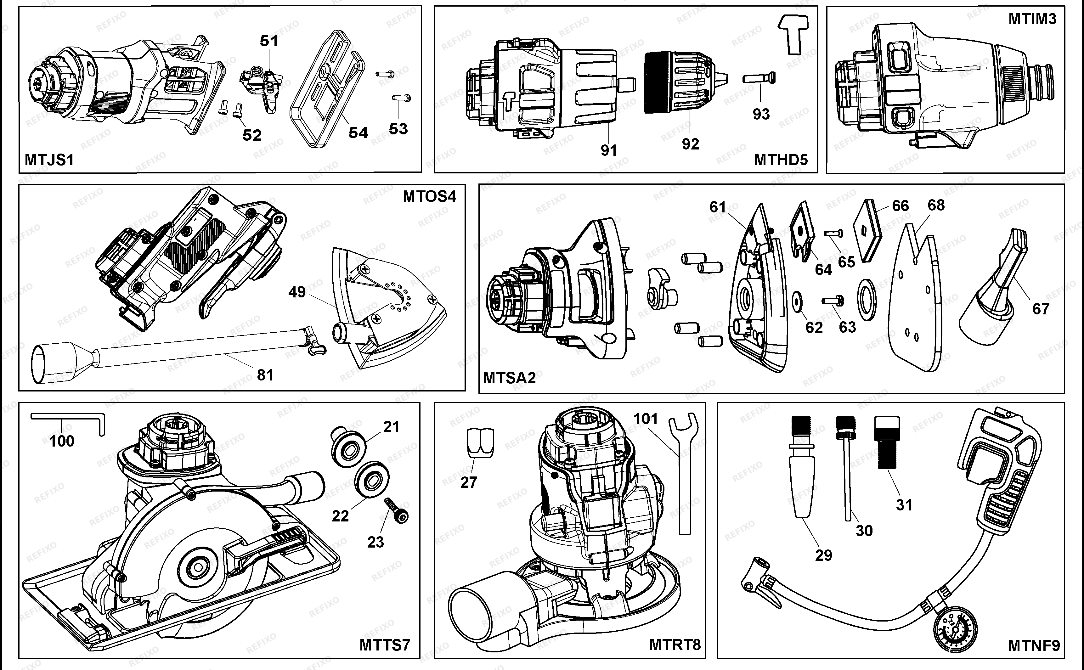 Black&Decker МНОГОФУНКЦИОНАЛЬНЫЙ ИНСТРУМЕНТ MT143 — схема запчастей
