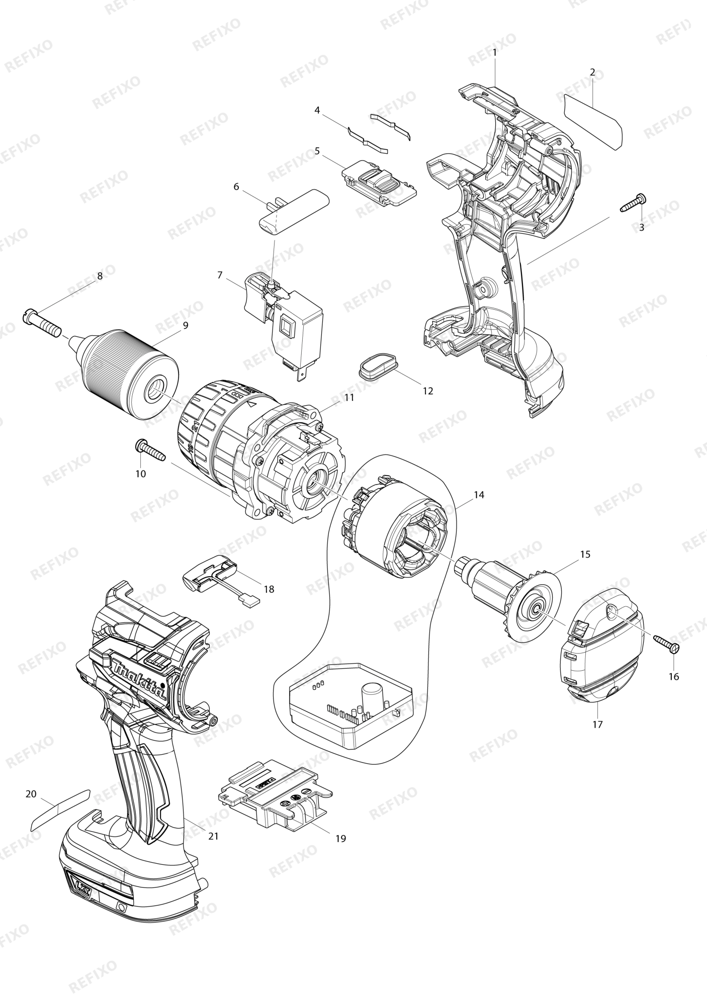MAKITA DDF481 — схема запчастей
