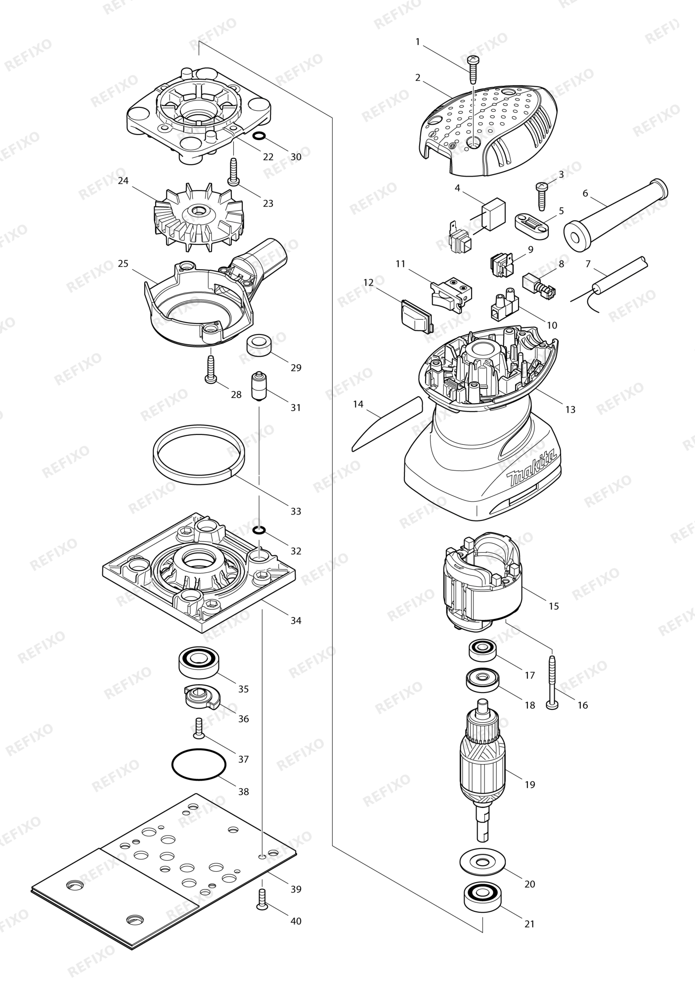 MAKITA BO4566 — схема запчастей