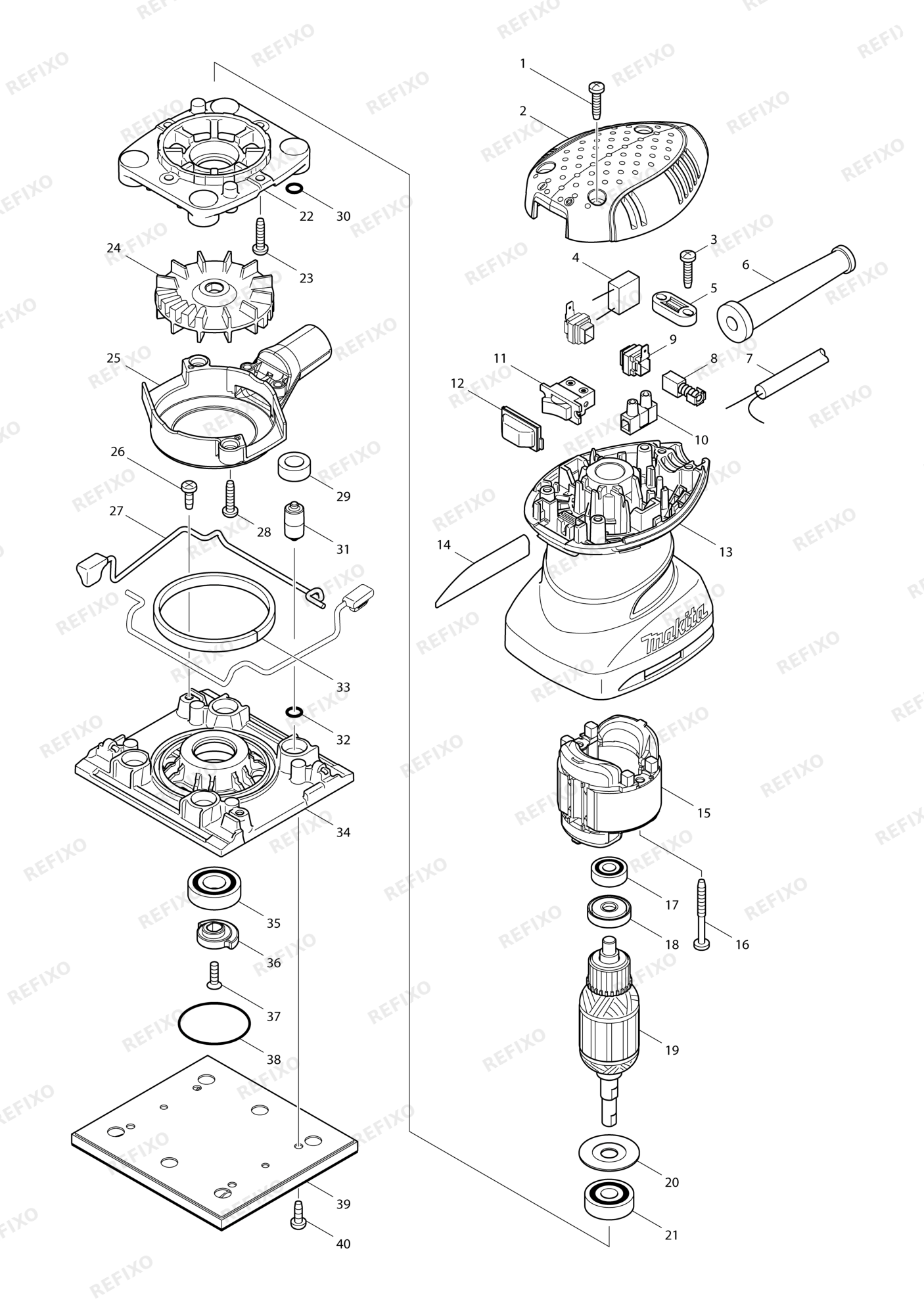 MAKITA BO4556 — схема запчастей