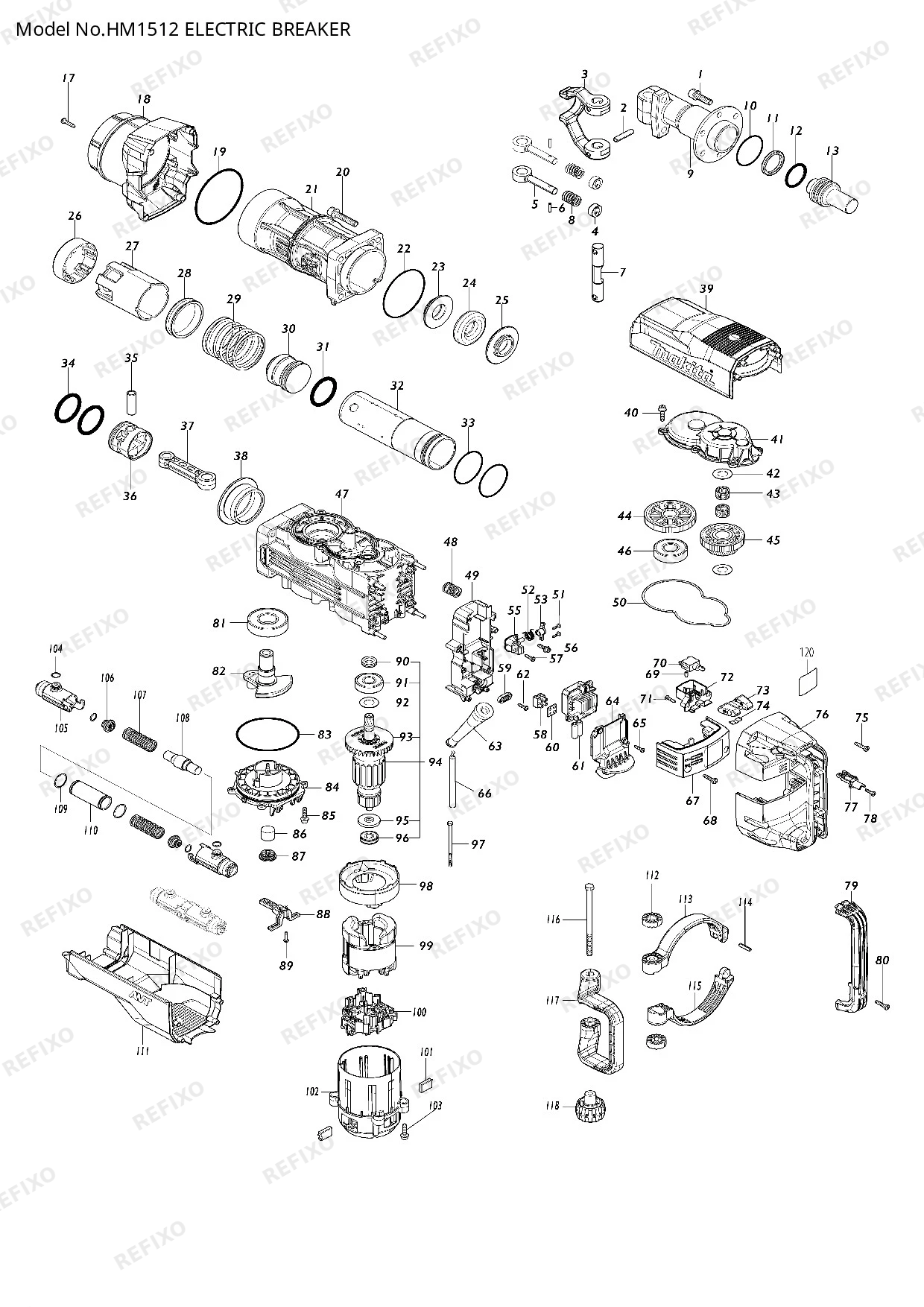 MAKITA HM1512 — схема запчастей