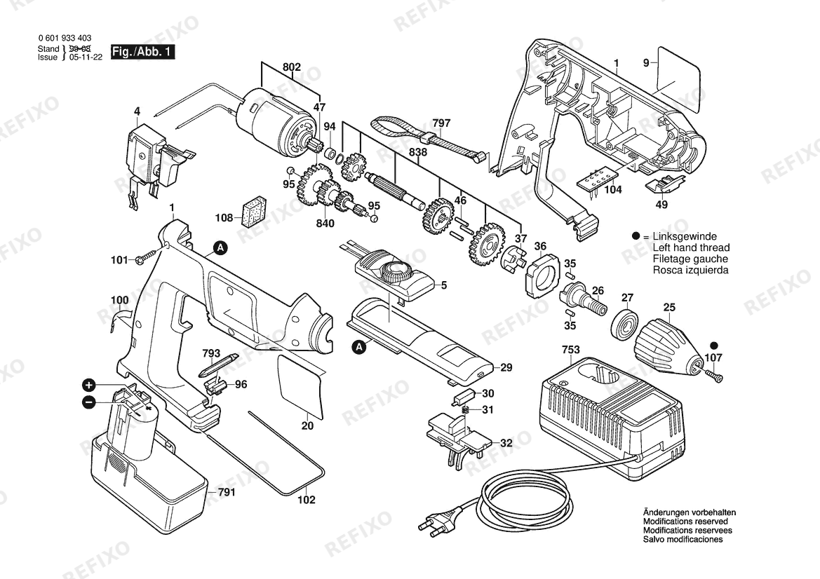 Bosch Аккумуляторный - дрель GBM 12 VSP-3 | 12 V | 001 - EU (0 601 933 420) — схема запчастей