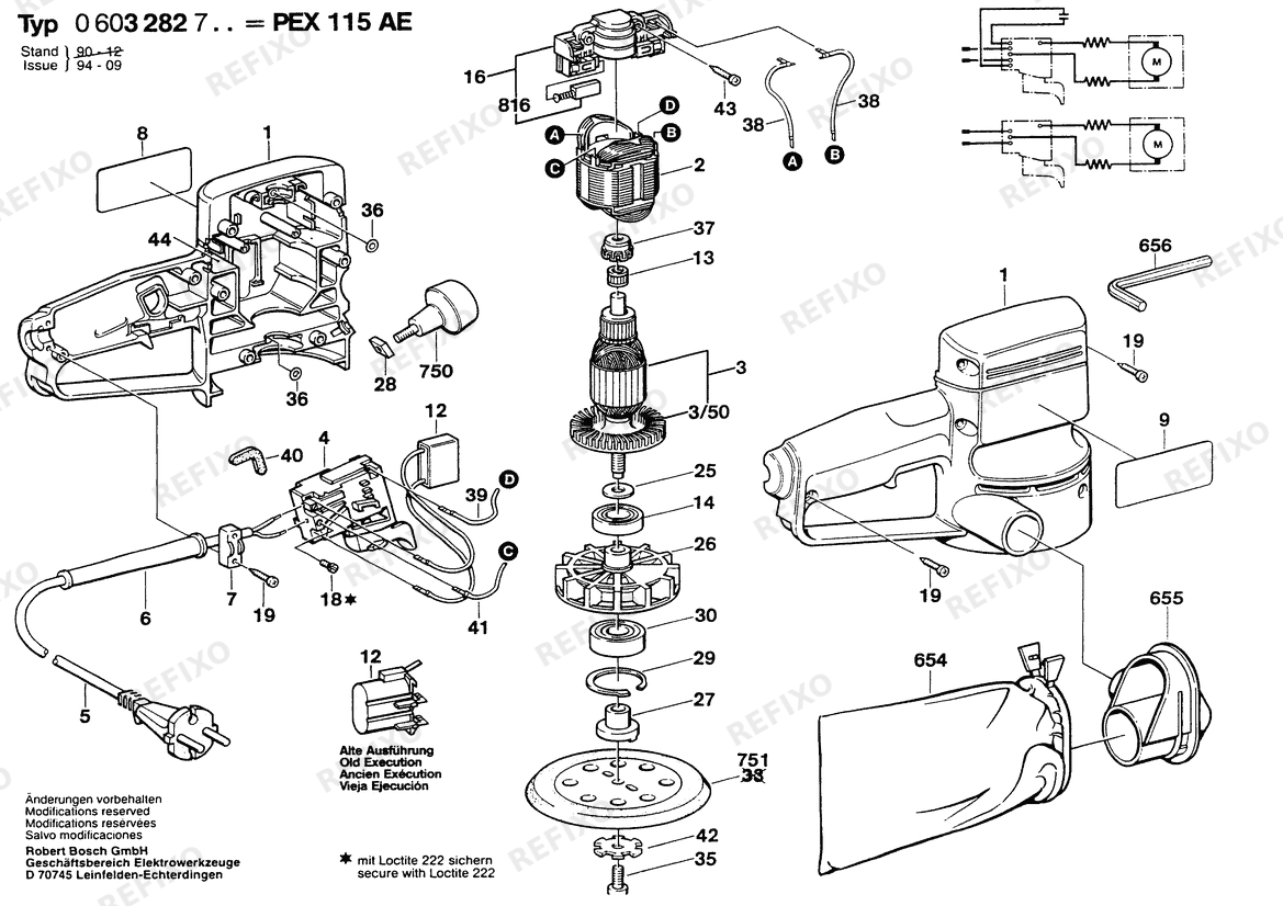 Bosch Hw- эксцентриковая шлифмашина PEX 115 AE | 115 V | 030 - CA (0 603 282 745) — схема запчастей