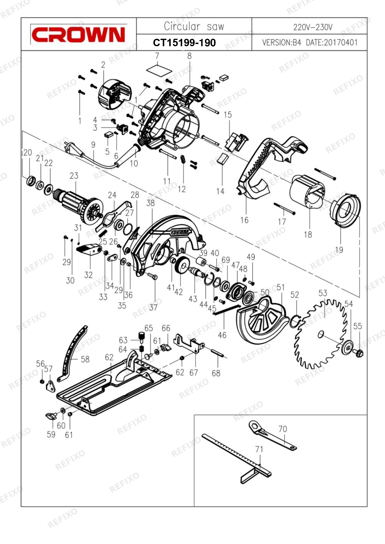 CROWN CT15199 190 (с с.н.19022200000 изменены поз. 38,41,43) — схема запчастей