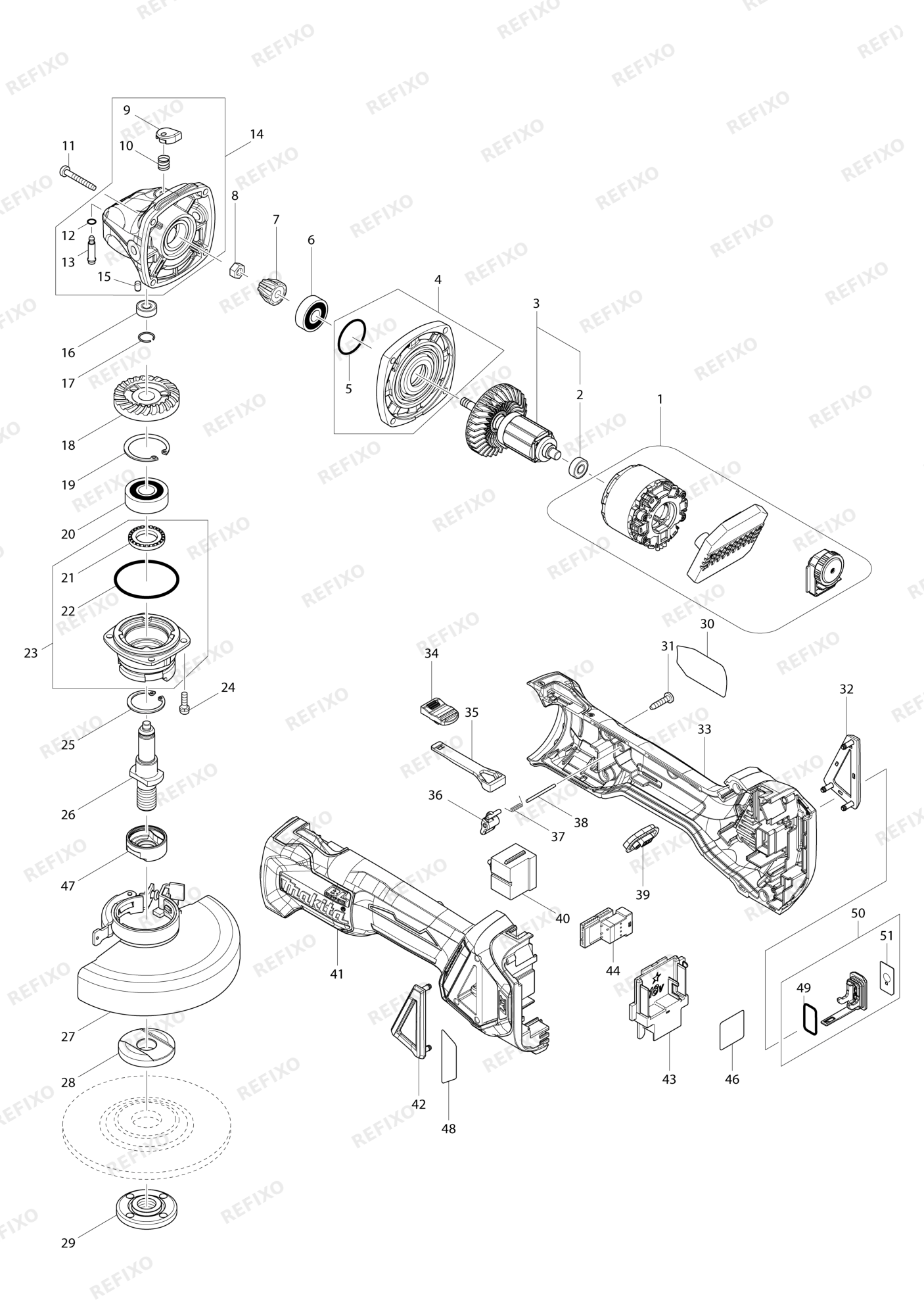 MAKITA DGA514 — схема запчастей