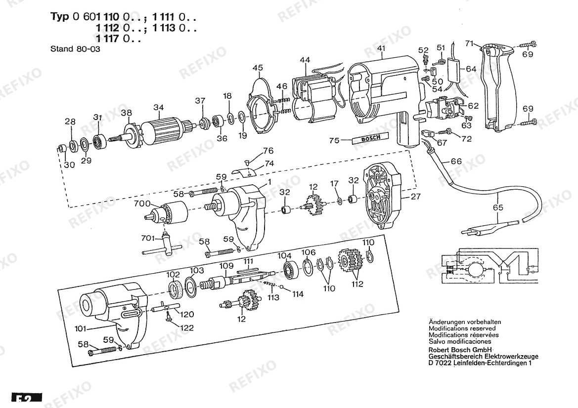 Bosch Дрель Drill | 240 V | 027 - AU (0 601 111 037) — схема запчастей