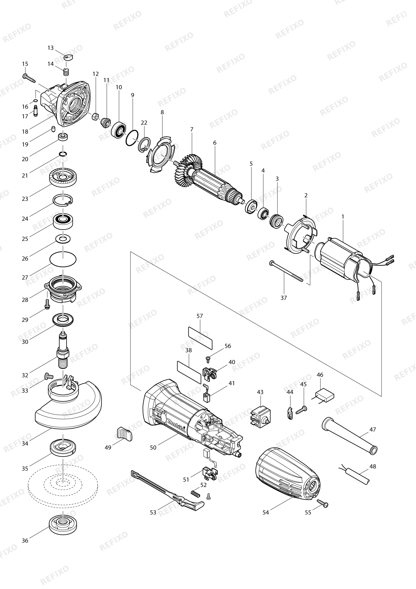 MAKITA GA4530 — схема запчастей