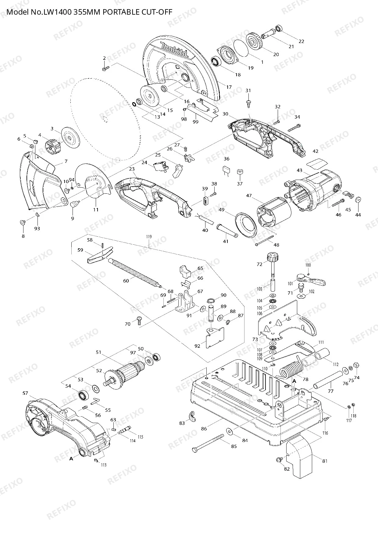 MAKITA LW1400 — схема запчастей