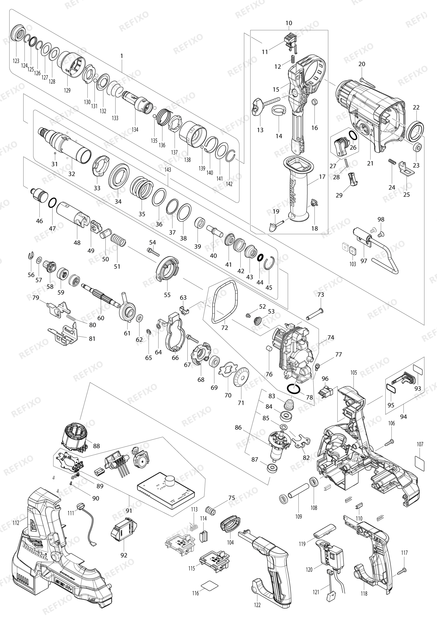MAKITA DHR283 — схема запчастей