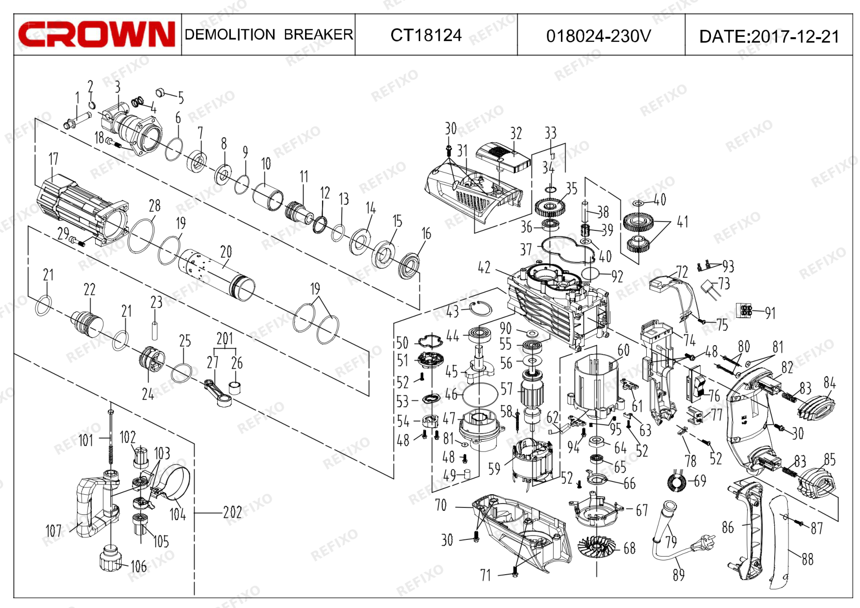 CROWN CT18124 (до с.н. 210...) — схема запчастей