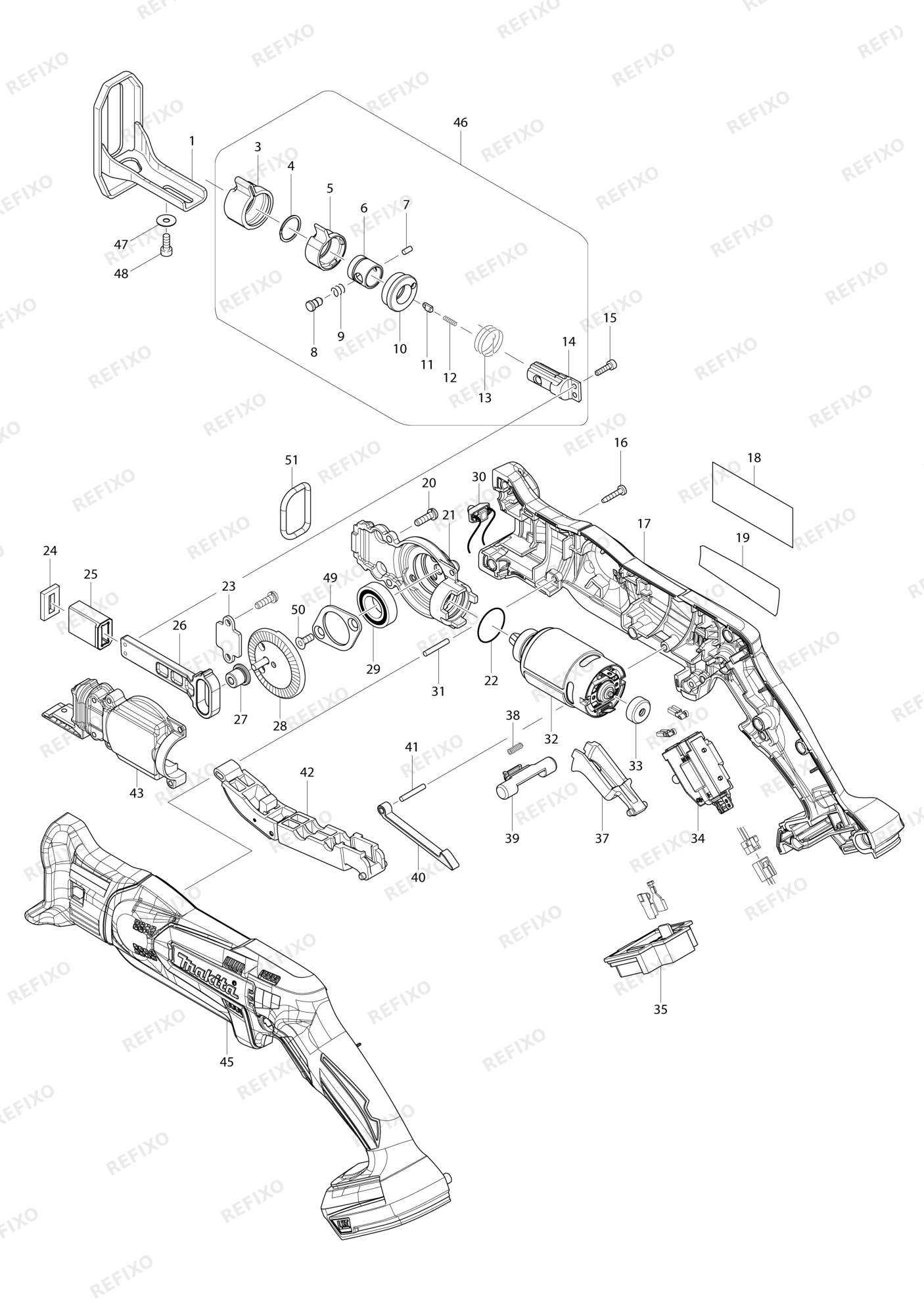 MAKITA DJR183 — схема запчастей