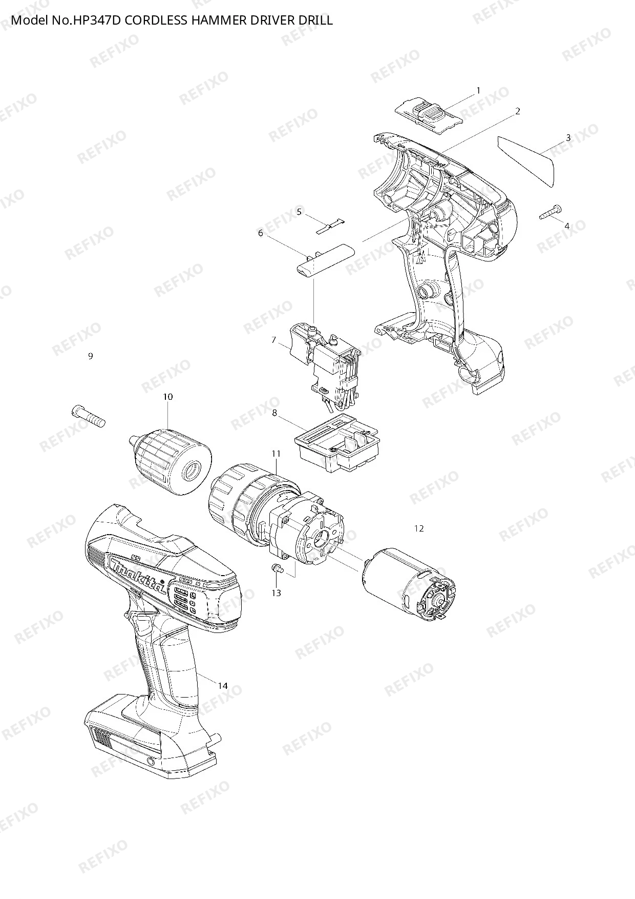 MAKITA HP347D — схема запчастей
