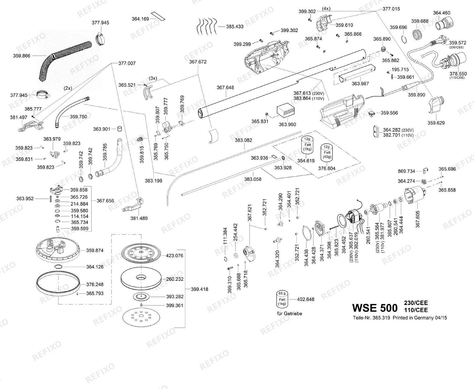 Flex WSE 500 - Giraffe шлифмашина ab 01.04.2015 WSE500 — схема запчастей