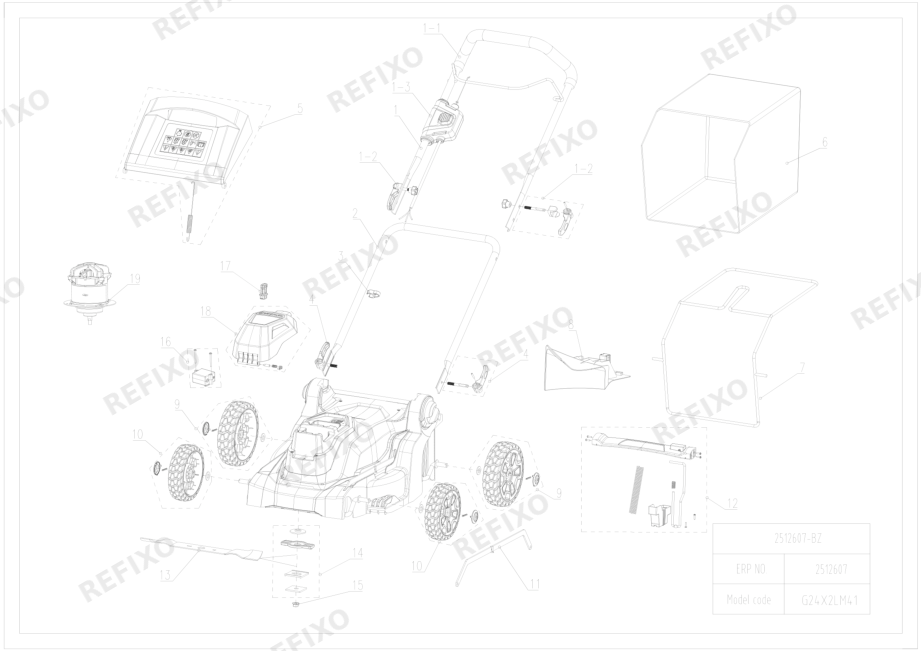 Greenworks 2512607-Exploded view — схема запчастей
