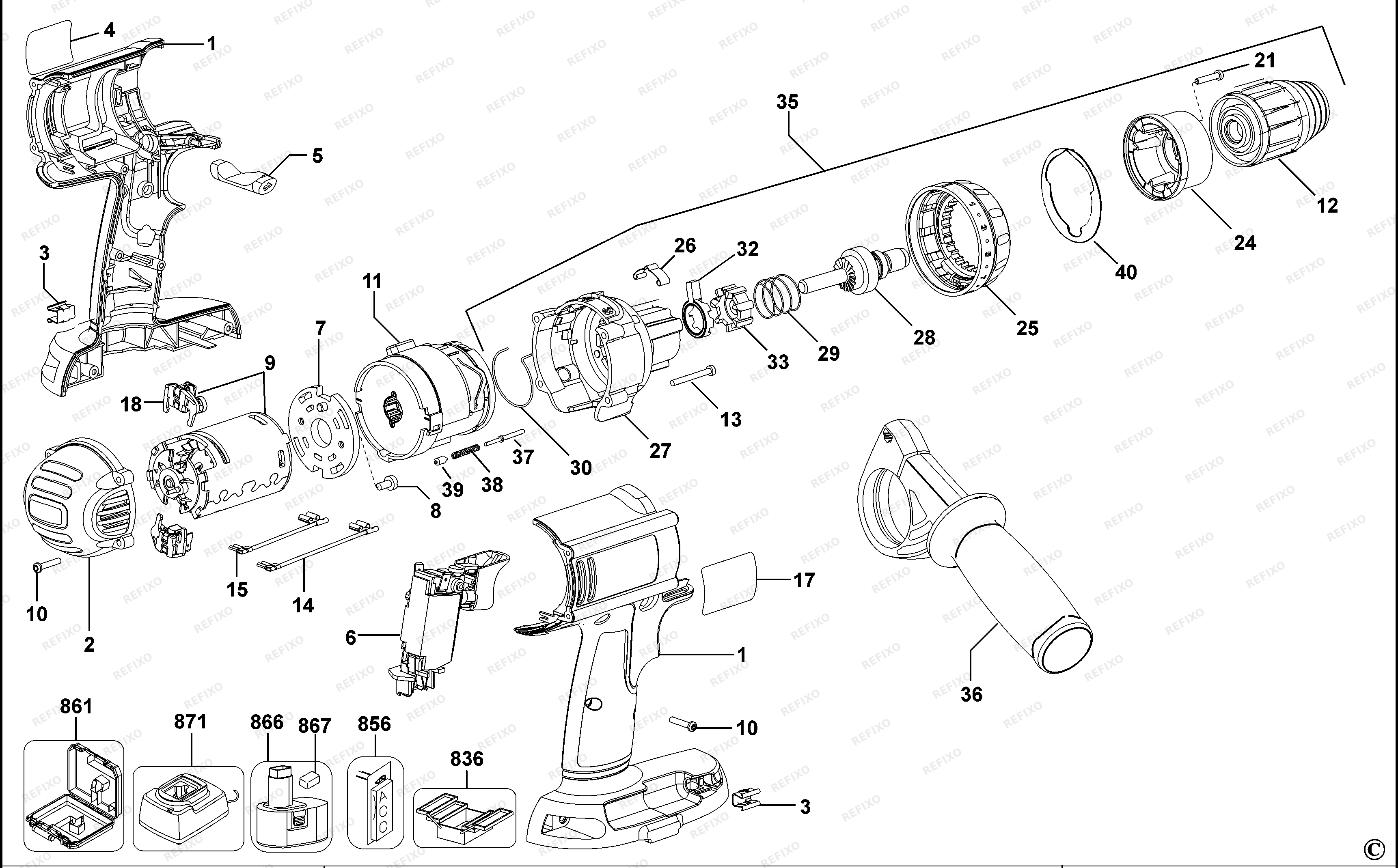 DeWalt АККУМУЛЯТОРНАЯ ДРЕЛЬ DC945K — схема запчастей