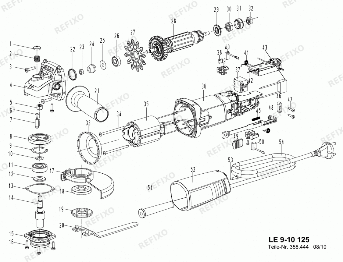 Flex LE 9-10 125 im Koffer - 900 Watt угловая шлифмашина , 378313 — схема запчастей
