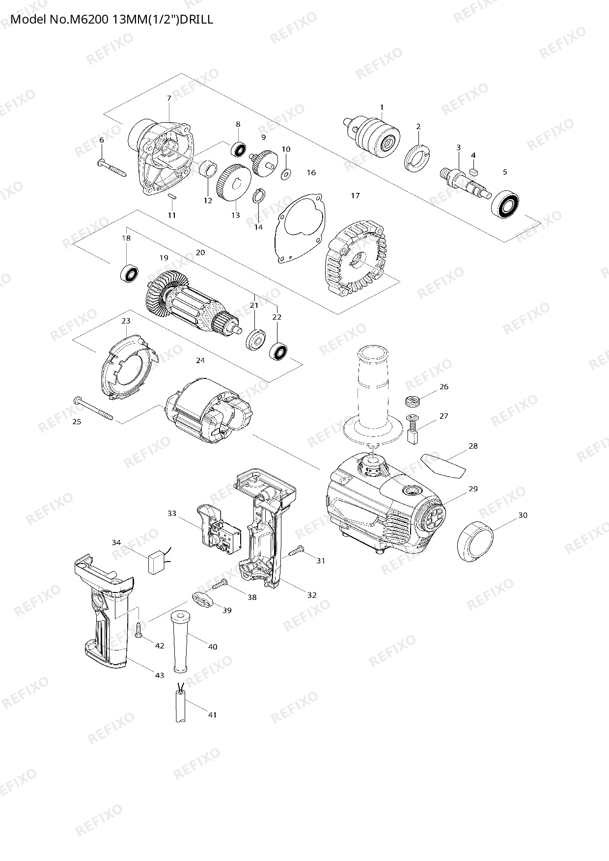MAKITA M6200 — схема запчастей
