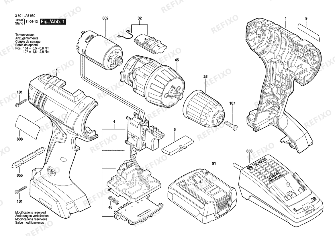 Bosch Аккумуляторный шуруповёрт TSR 1080-LI | 10.8 V | 009 - CN (3 601 JA8 980) — схема запчастей