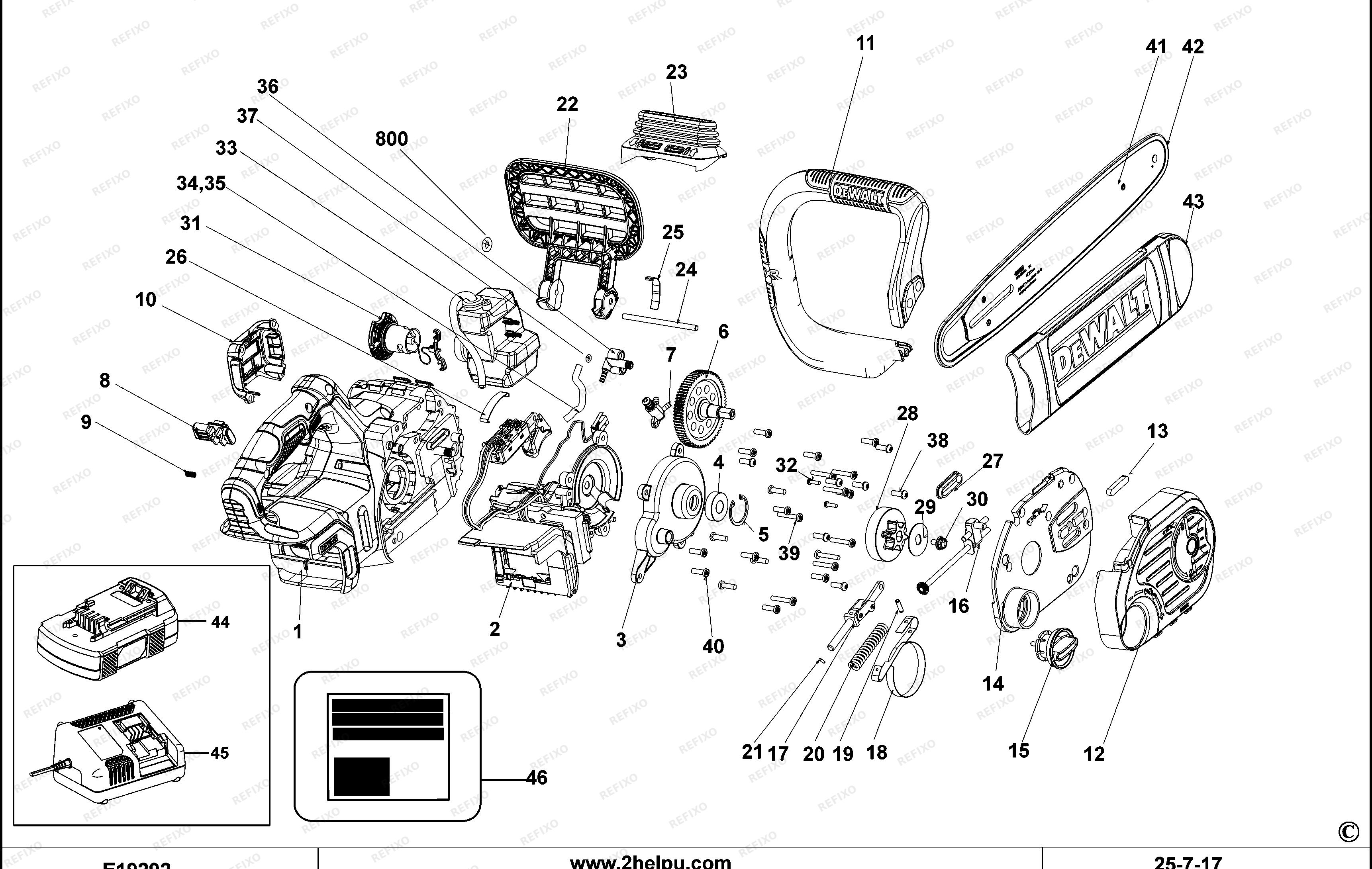 DeWalt ЦЕПНАЯ ПИЛА DCM565 — схема запчастей
