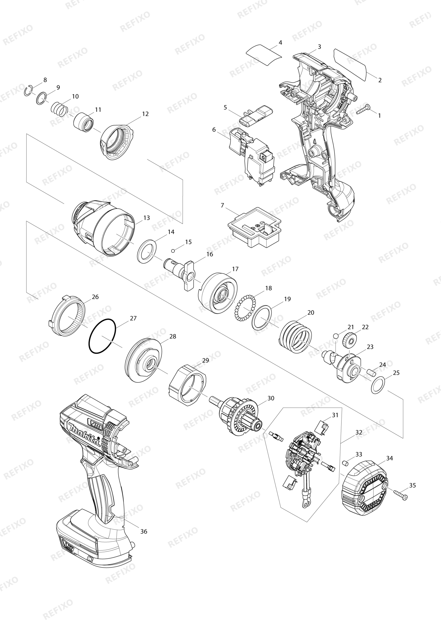MAKITA DTD152 — схема запчастей