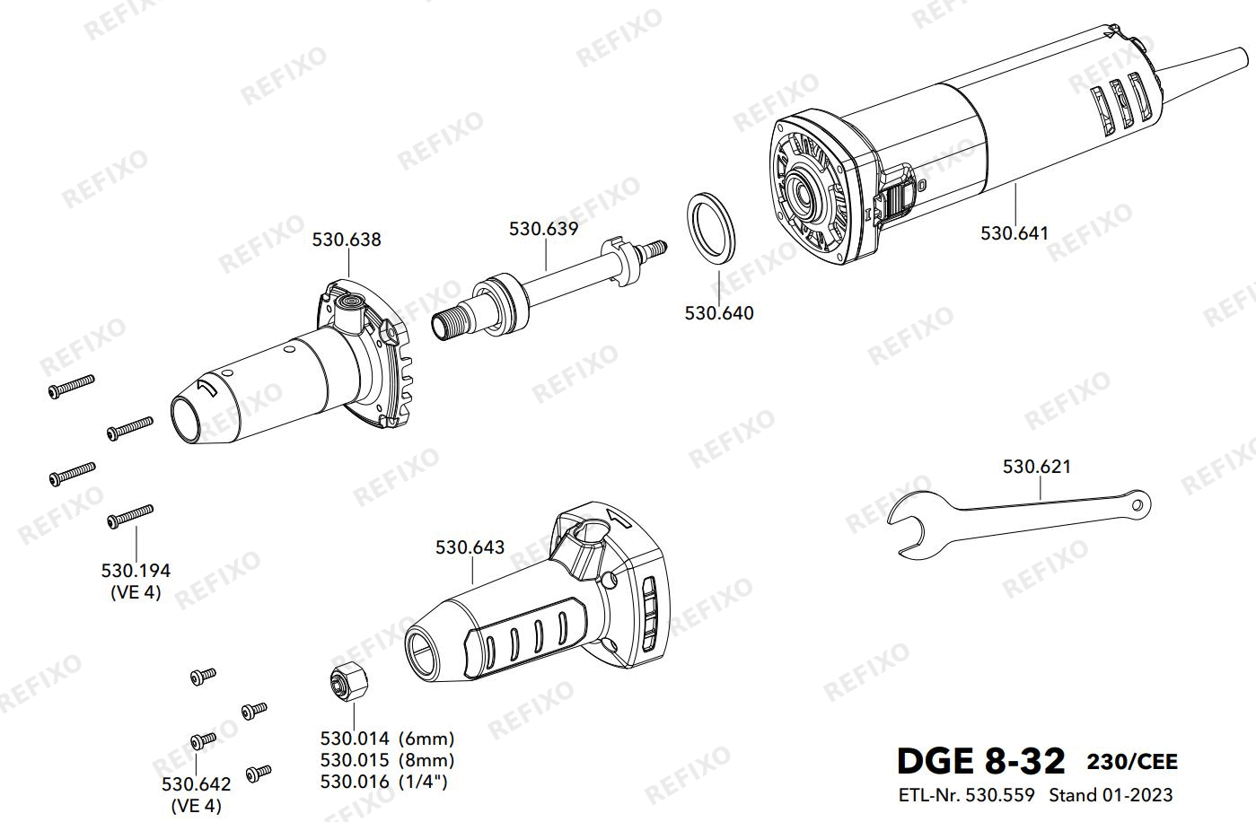 Flex DGE 8-32 230CEE — схема запчастей