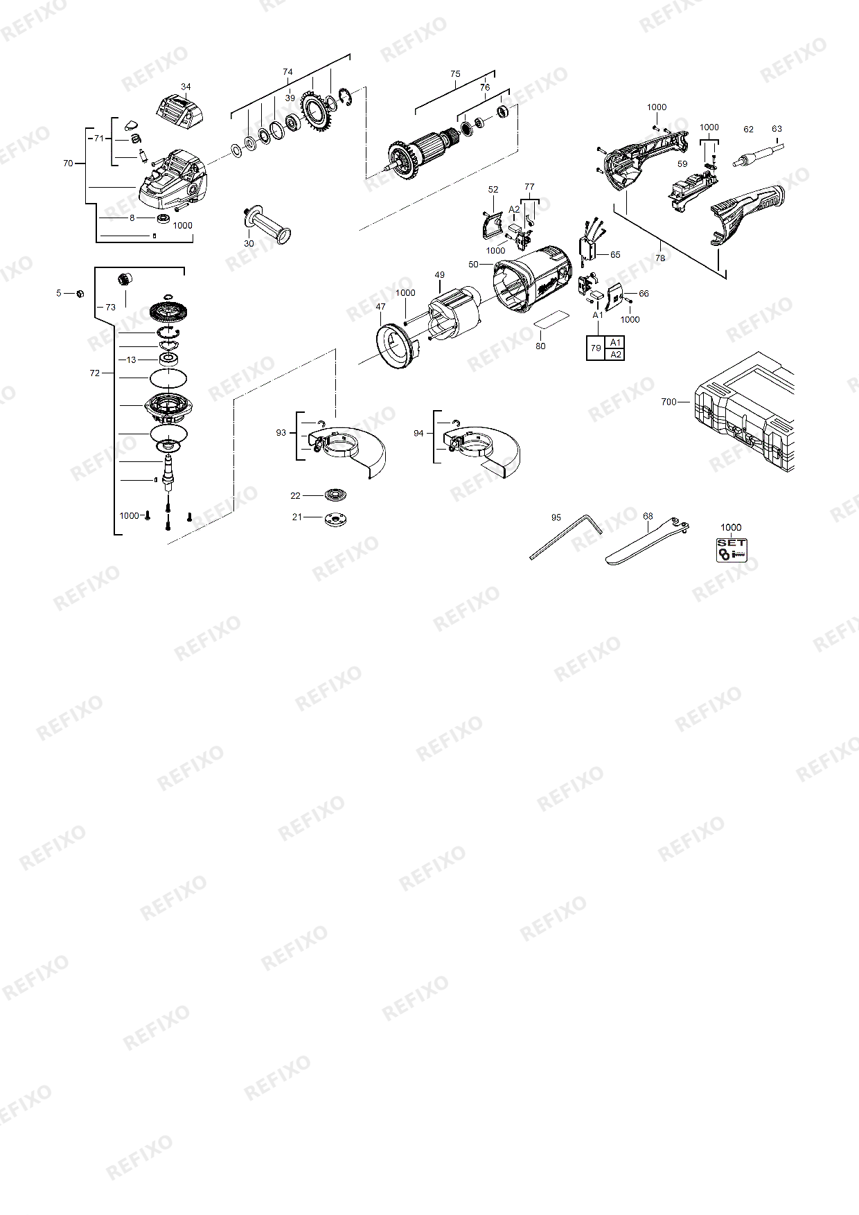 MILWAUKEE AG22 230 4933431840 4000431962 — схема запчастей