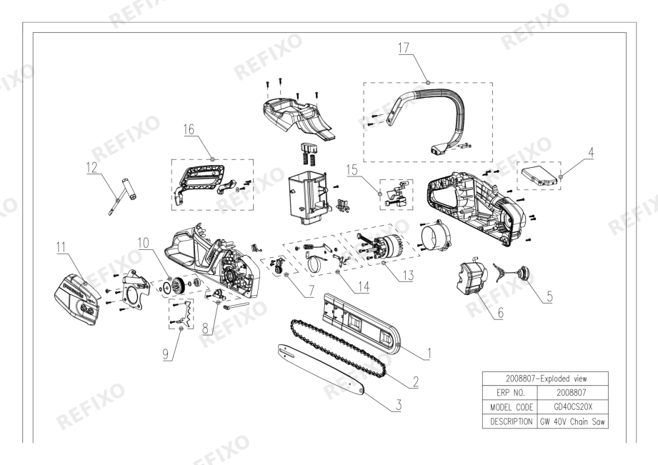 Greenworks 2008807RU-GD40CS20X-Exploded view — схема запчастей