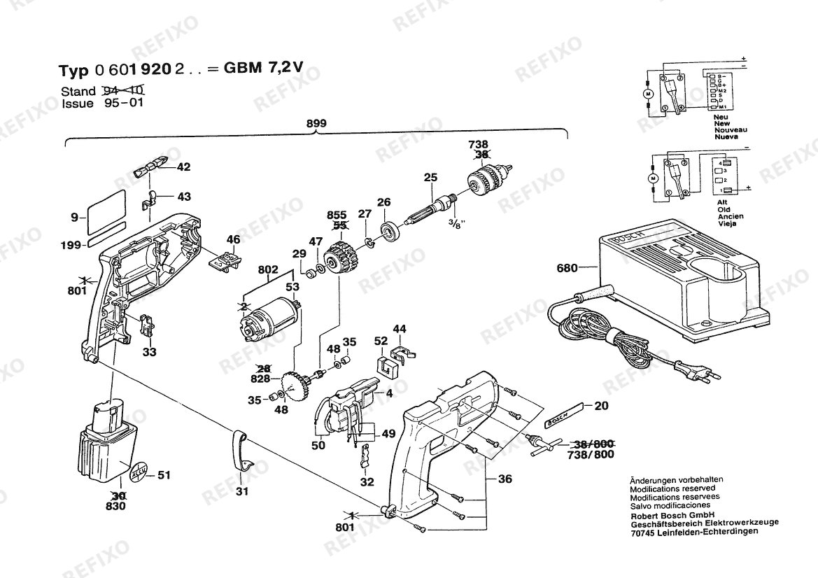 Bosch Аккумуляторный - дрель GBM 7,2 V | 7.2 V | 001 - EU (0 601 920 203) — схема запчастей